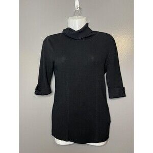 Premise Studio Sweater Womens Large Black Ribbed Knit Cowl Neck 3/4 Sleeve